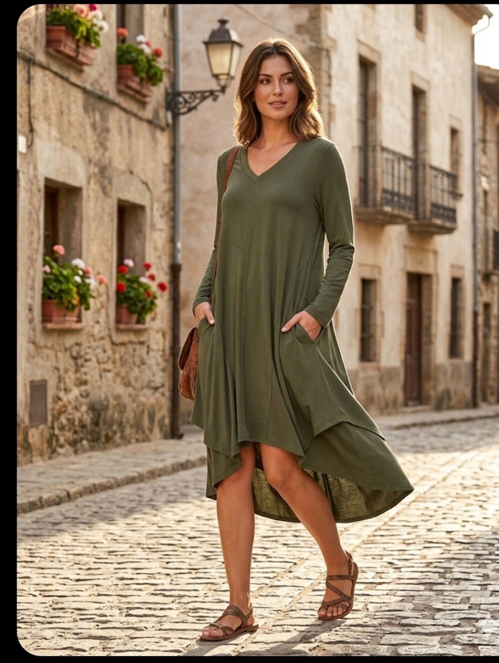 Olive knit Dress M cocoon lightweight XADOO